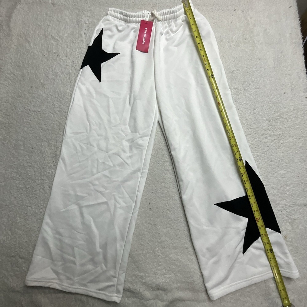 SHEIN Icon Women's Sweatpants Size L White with Black Stars NWT Baggy Athletic - Picture 4 of 9